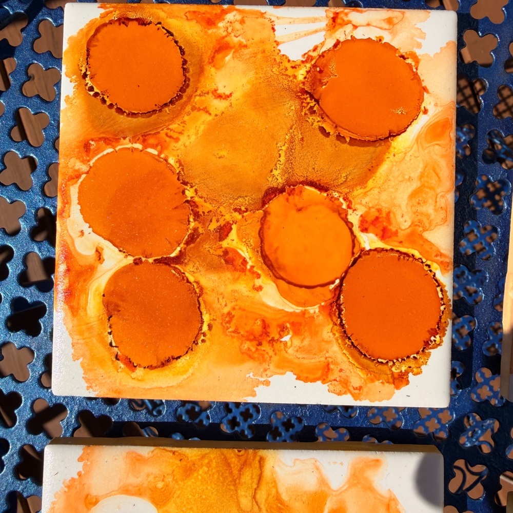 Orange Abstract Coasters Set - Picture 5 of 7